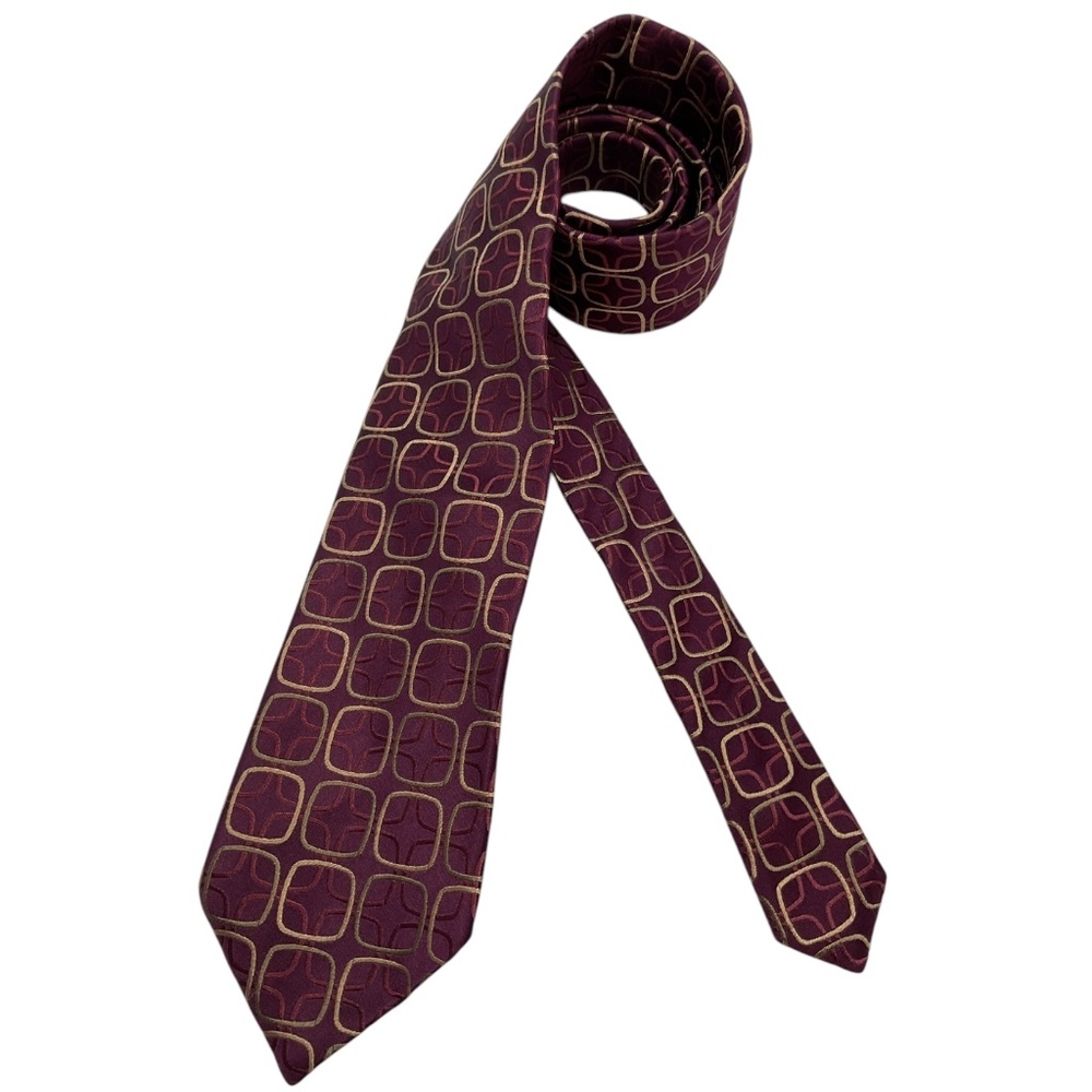 PELO Burgundy/Beige Geometric Silk LUXURY Tie ITALY